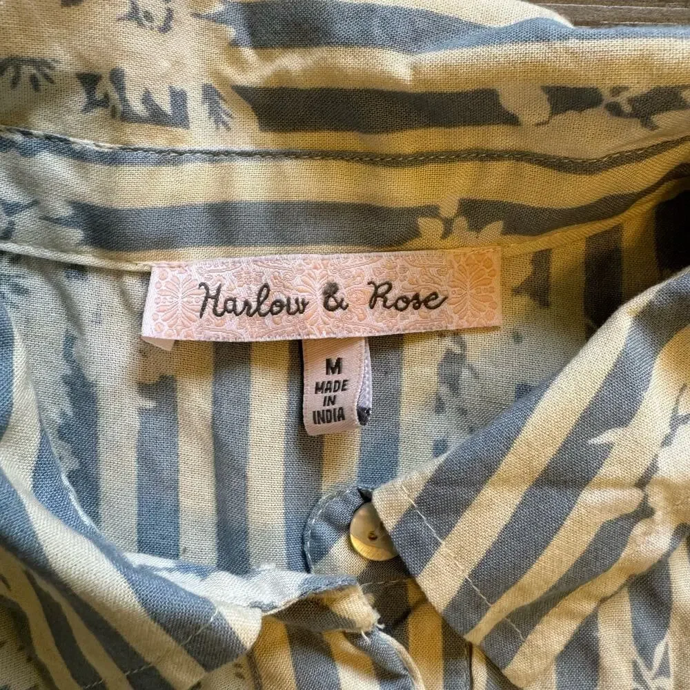 NWT Harlow & Rose Maxi Dress Women’s Medium Floral Striped White Blue Broomstick